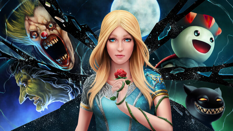 Blonde Woman Holding Rose — Blue, Dramatic