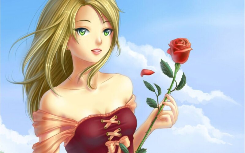 Blonde Woman Holding Rose