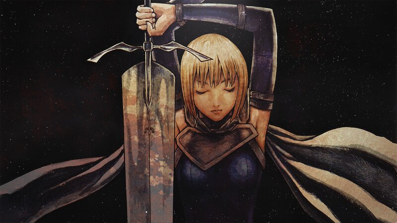 Blonde Woman Holding Sword — Black, Dramatic, Night