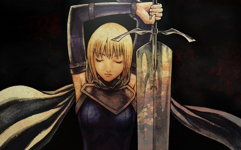 Blonde Woman Holding Sword — Black, Dramatic