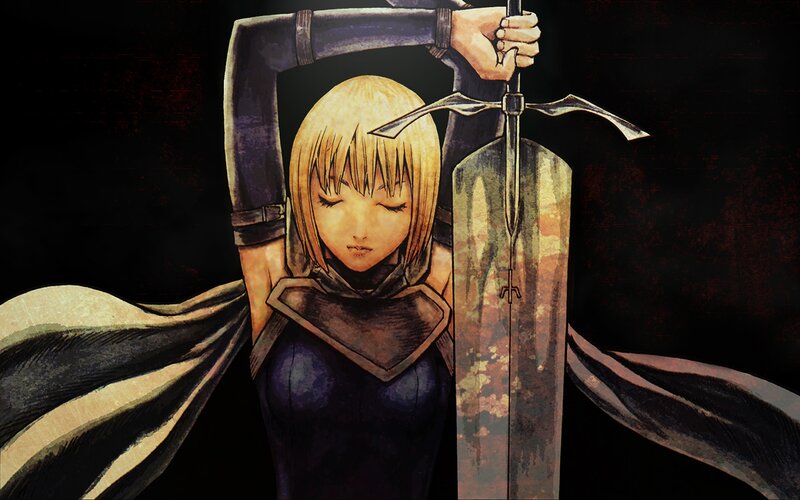Blonde Woman Holding Sword — Black