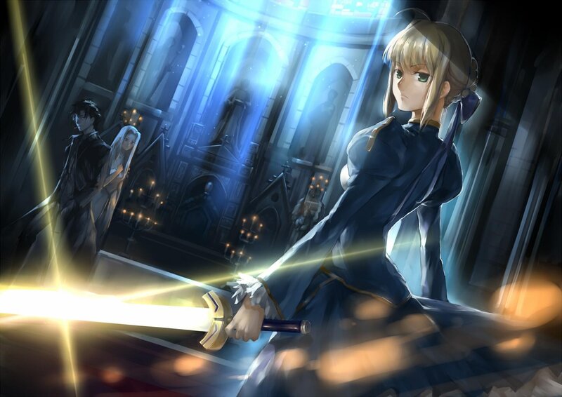 Blonde Woman Holding Sword — Blue, Dramatic, Night, Anime
