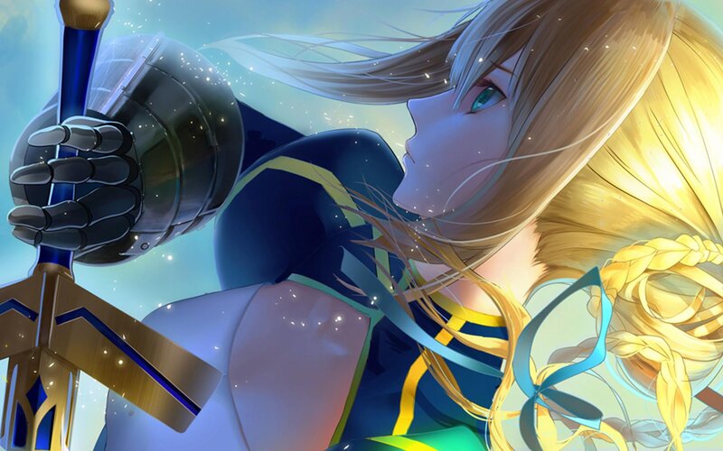 Blonde Woman Holding Sword — Blue, Dramatic