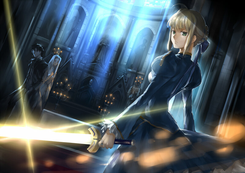 Blonde Woman Holding Sword — Blue