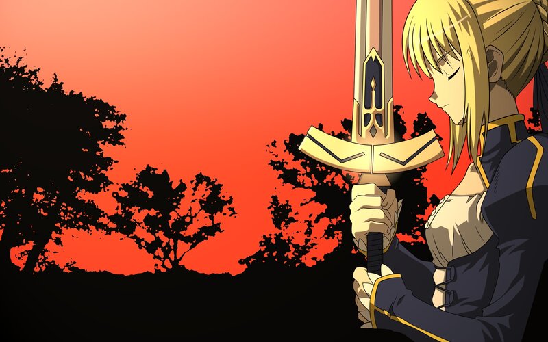 Blonde Woman Holding Sword — Red, Dramatic
