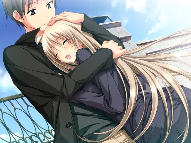 Blonde Woman Hugging Man — Blue