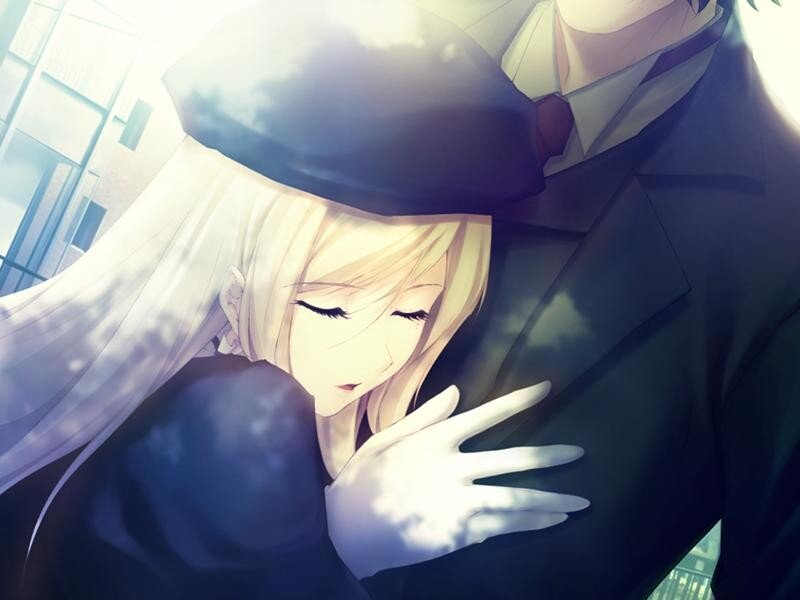 Blonde Woman Hugging Man — White