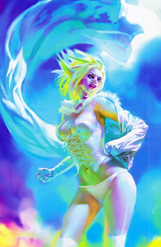 Blonde woman in a blue storm