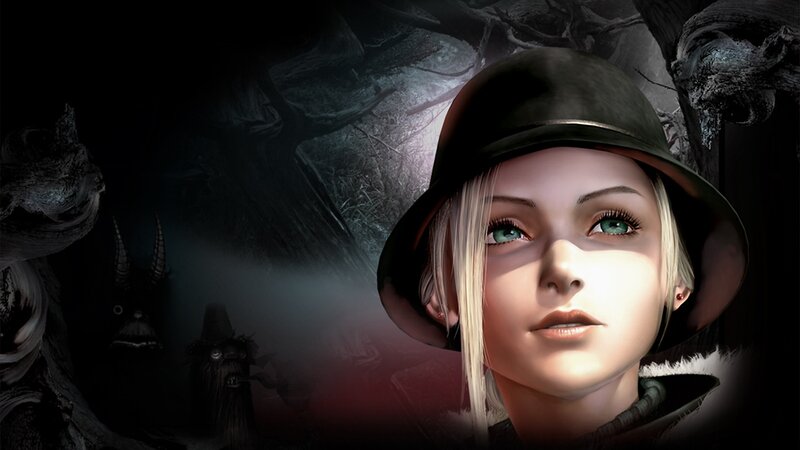 Blonde woman in a dark forest