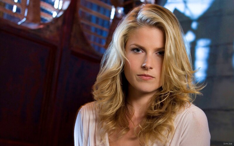 blonde woman in a light top