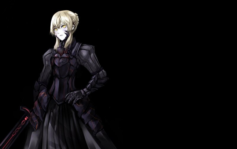 Blonde Woman in Armor — Black, Dramatic, Night, Anime