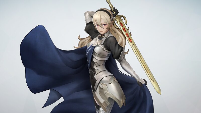 Blonde Woman in Armor — Blue, Dramatic, Digital Art, Sword, Cape