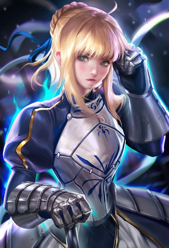 Blonde Woman in Armor — Blue, Dramatic, Night, Digital Art, Blue Energy