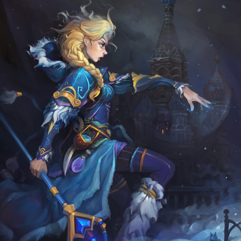 Blonde Woman in Armor — Blue, Dramatic, Night