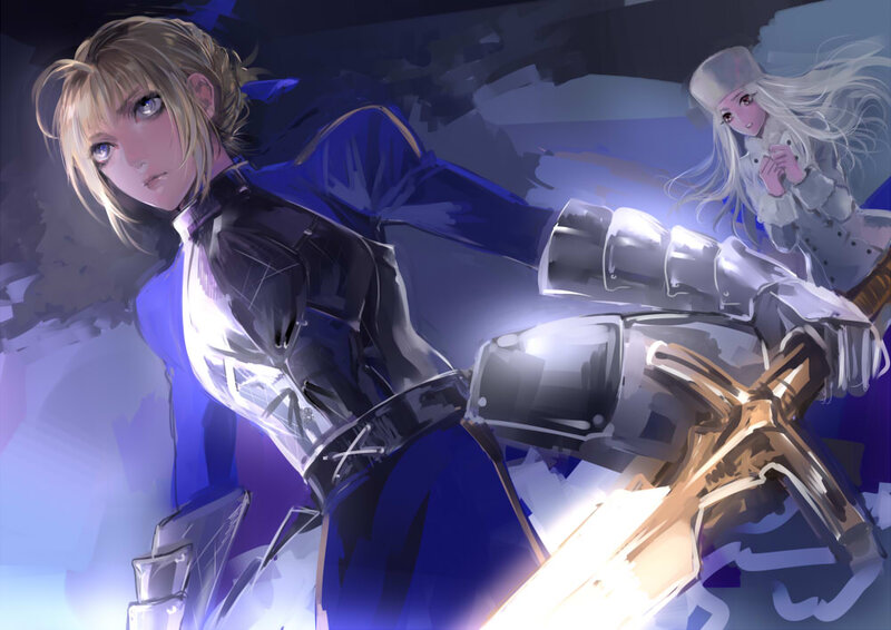 Blonde Woman in Armor — Blue, Dramatic