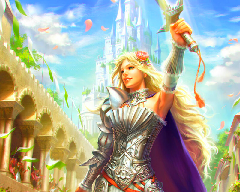 Blonde Woman in Armor — Blue, Triumphant