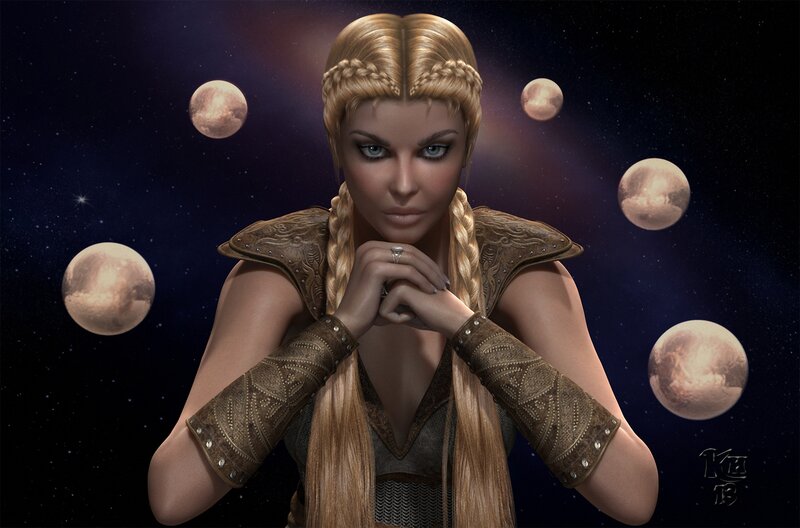 Blonde Woman in Armor — Brown, Dramatic