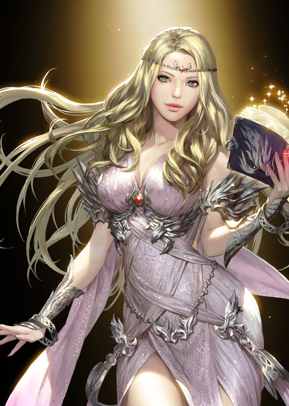 Blonde Woman in Armor — Pink, Dramatic