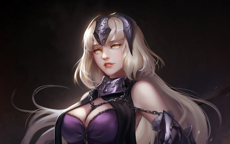Blonde Woman in Armor — Purple, Dramatic, Digital Art, Chains