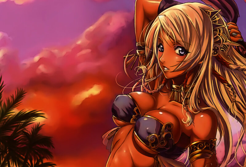 Blonde Woman in Armor — Purple, Dramatic, Sunset, Anime