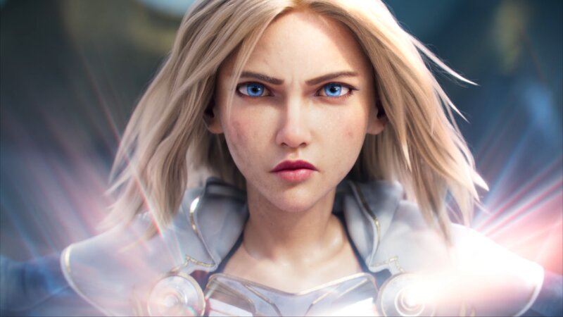 Blonde Woman in Armor — White, Dramatic, 3d Render