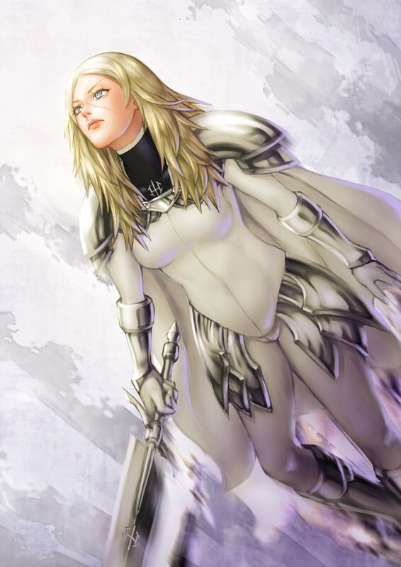 Blonde Woman in Armor — White, Dramatic, Digital Art, Sword
