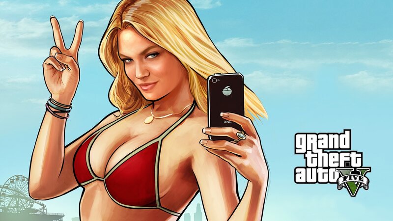 Blonde Woman in Bikini — Blue, Playful