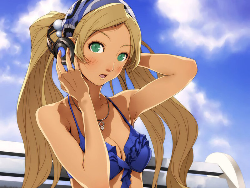 Blonde Woman in Bikini — Blue, Relaxed