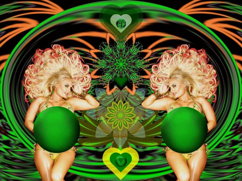 Blonde Woman in Bikini — Green, Psychedelic