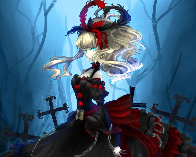Blonde Woman in Black Dress — Blue, Dramatic