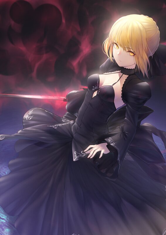Blonde Woman in Black Dress — Dramatic, Anime, Sword, Eyes
