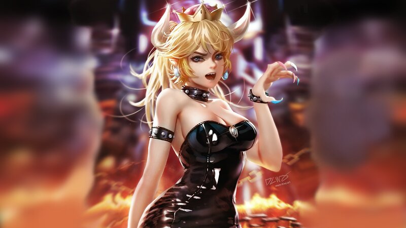 Blonde Woman in Black Dress — Dramatic, Digital Art, Crown