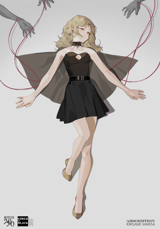 Blonde Woman in Black Dress — Dramatic, Digital Art, Hands