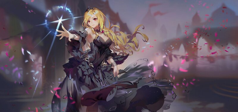 Blonde Woman in Black Dress — Dramatic, Night, Digital Art, Magic Spell