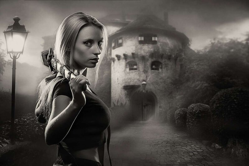 Blonde Woman in Black Dress — Dramatic, Night