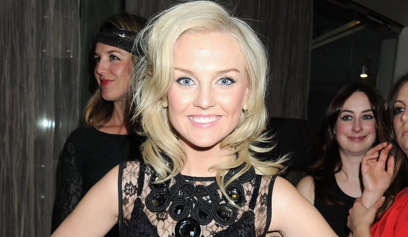 Blonde Woman in Black Dress — Happy
