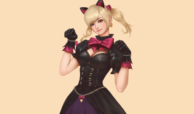 Blonde Woman in Black Dress — Playful