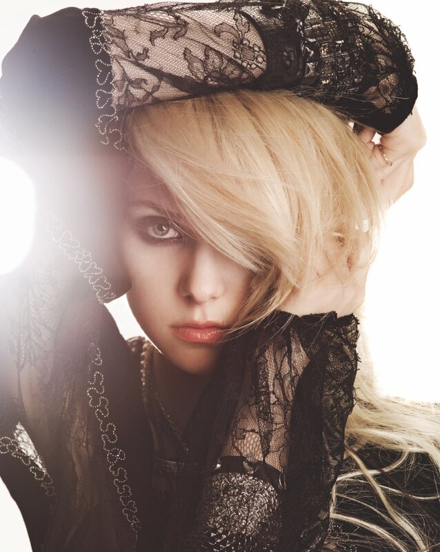 blonde woman in black lace