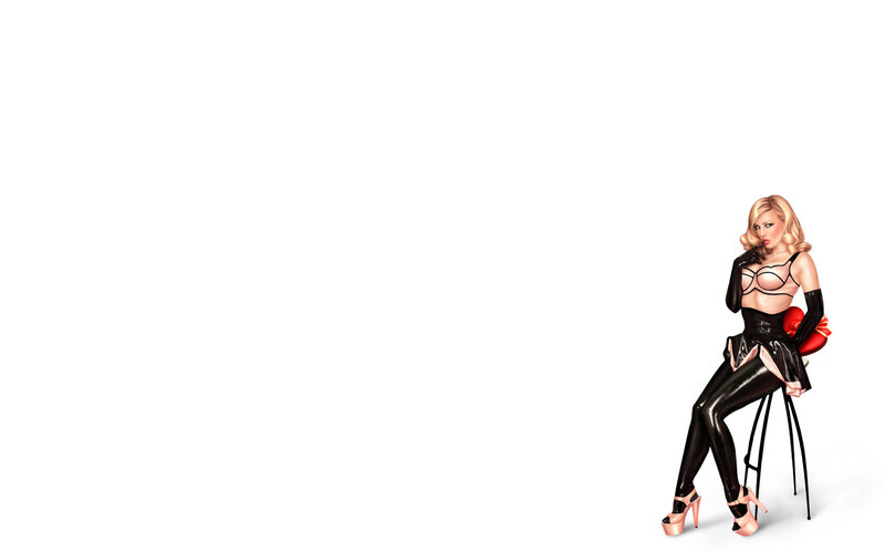 blonde woman in black latex