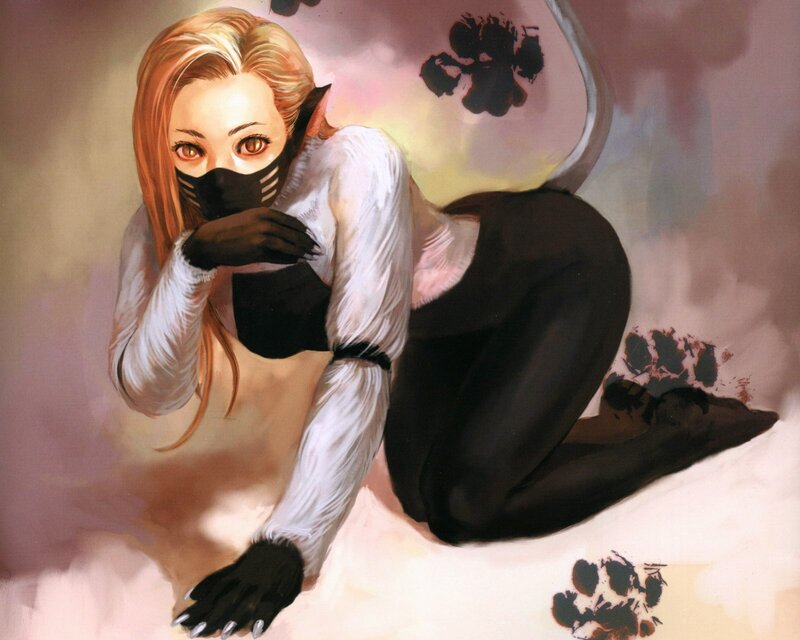 blonde woman in black mask