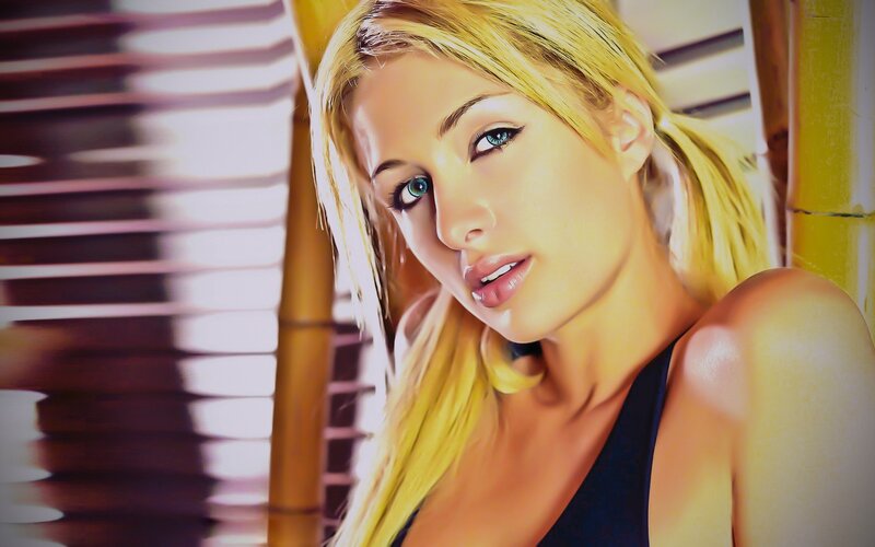 blonde woman in black top