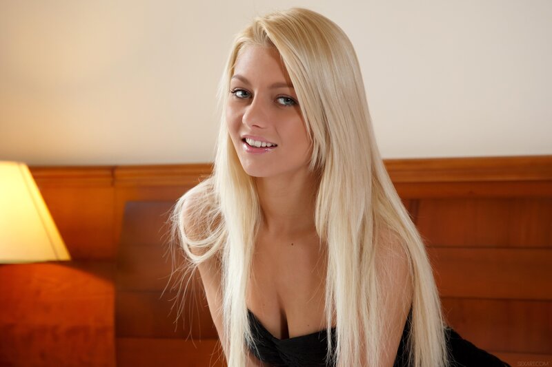 blonde woman in black top