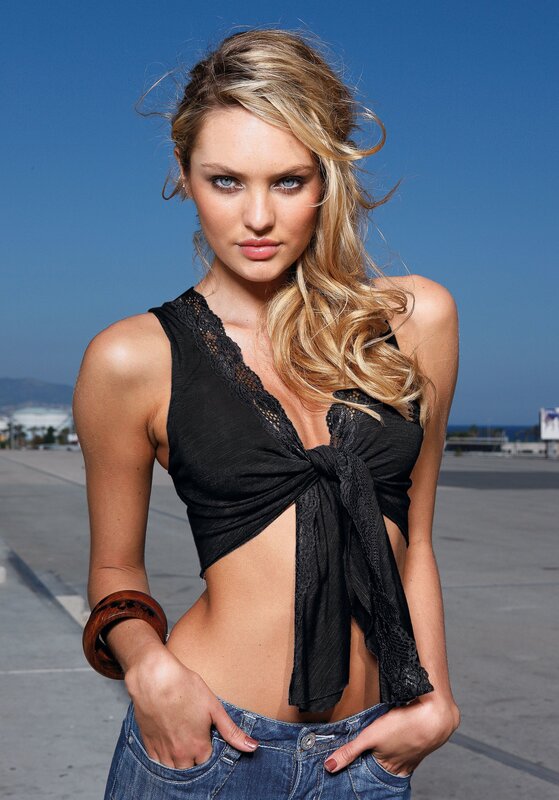 blonde woman in black top