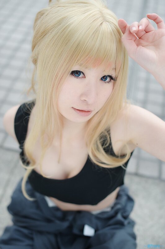 blonde woman in black top