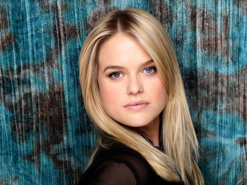 Blonde Woman in Black Top — Blue