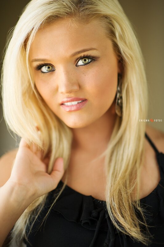 Blonde Woman in Black Top — Neutral, Photograph, Earring, Black Top
