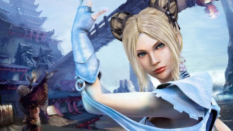 Blonde Woman in Blue Armor — Dramatic, 3d Render, Ancient Temple