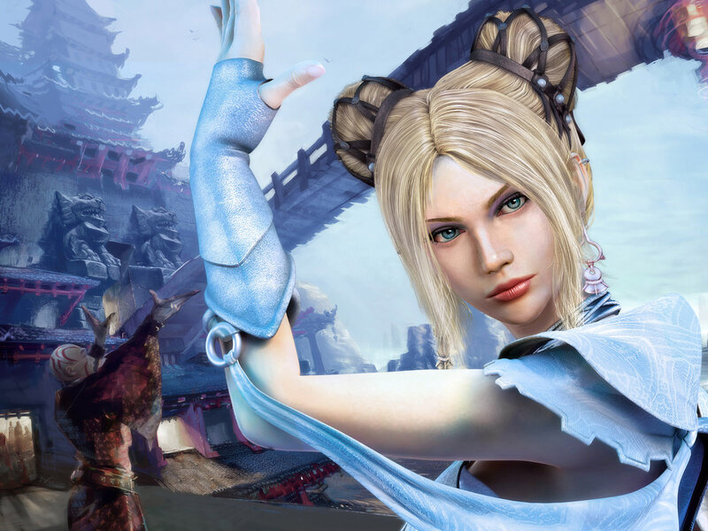 Blonde Woman in Blue Armor — Dramatic, Digital Art, Ancient Temple