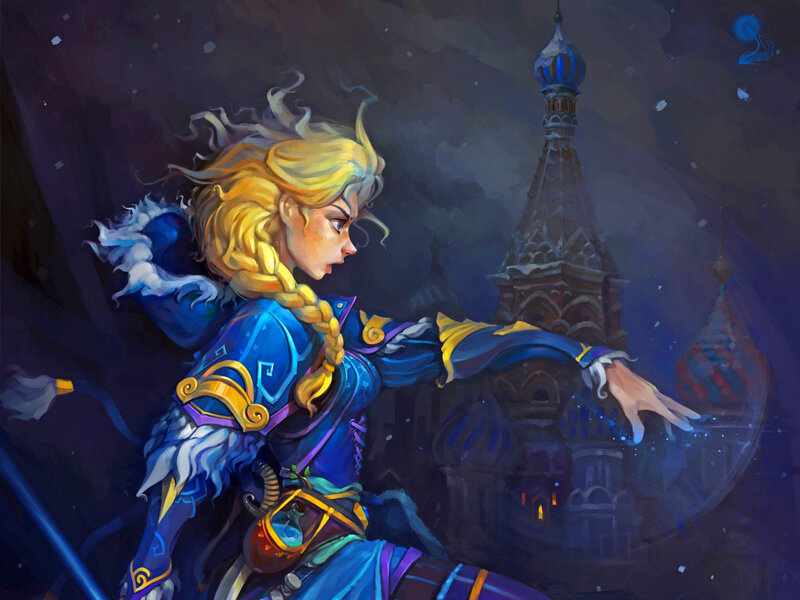 Blonde Woman in Blue Armor — Dramatic, Night