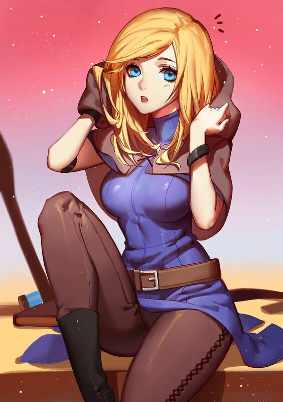 Blonde Woman in Blue Dress — Calm, Sunset